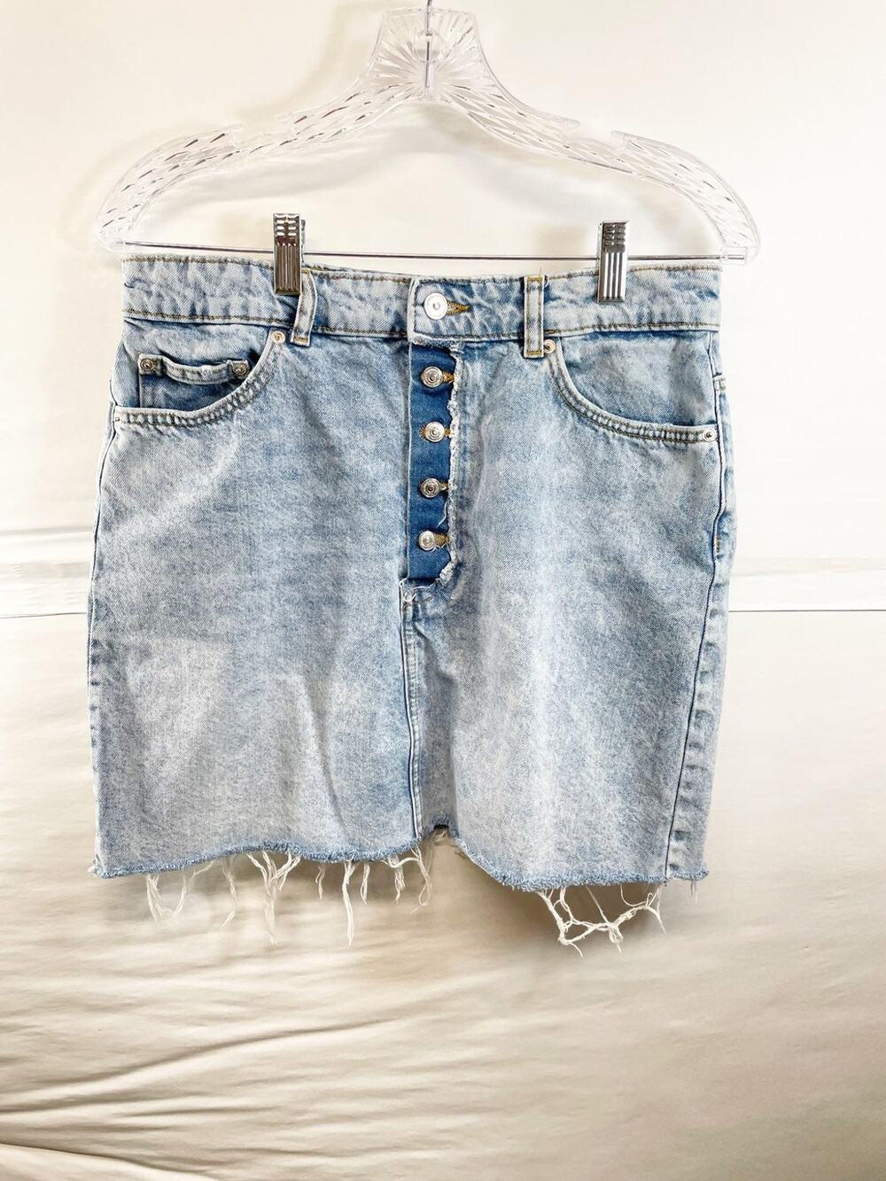 Zara Denim The Mini Skirt With Button Fly Size M